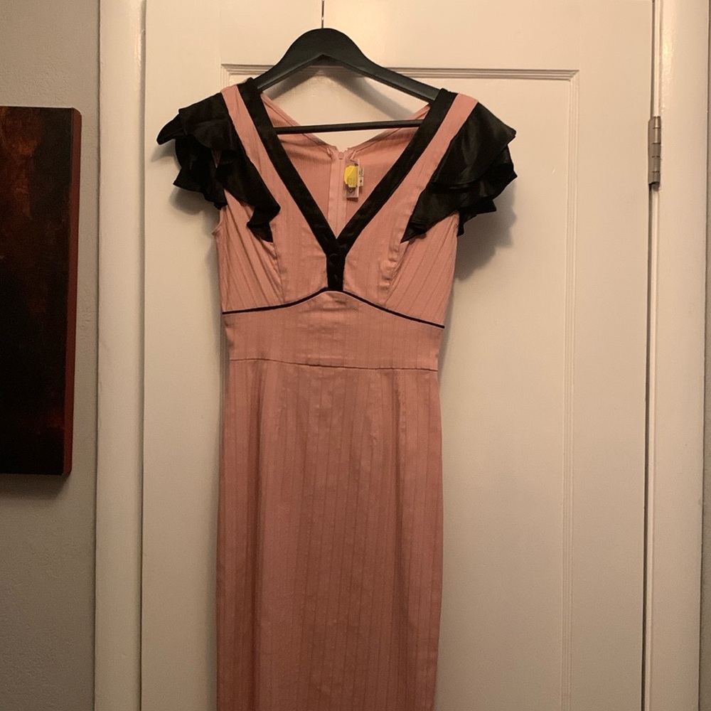 Stop Staring Dusty Rose & Black Satin Dress